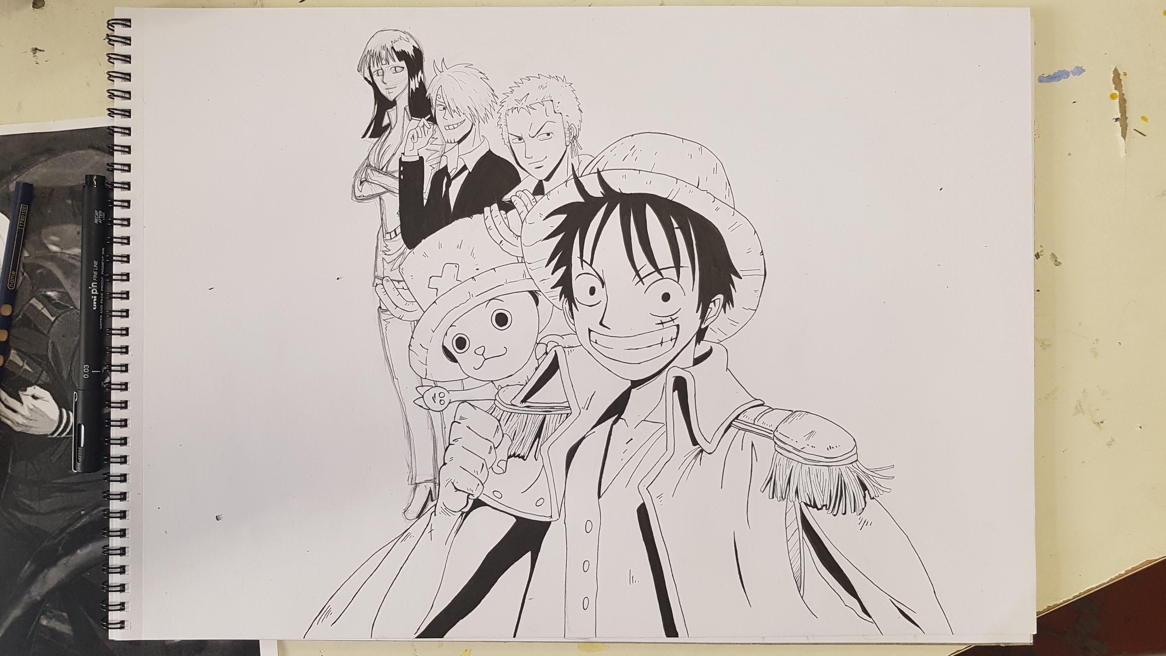 Dessin d'enfant : personnages manga à l'encre