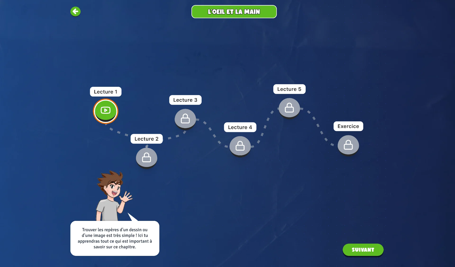 Parcours de leçon progressif L'œil et la main sur Kididraw