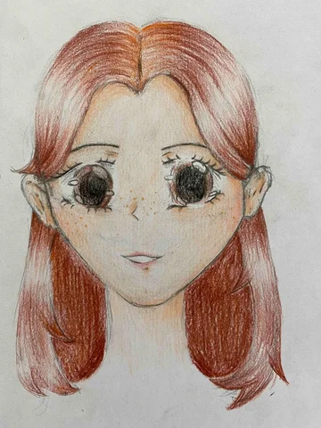 Portrait anime d'une fille aux crayons de couleur